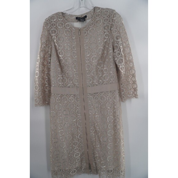 Etcetera Metallic Lace Formal Cocktail Wedding/Mother of Bride Midi Dress Size 6 - Picture 2 of 10